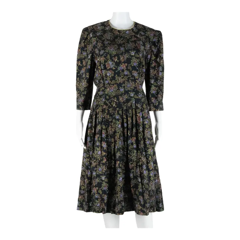 Womens Day Dress Black Floral Long Sleeve Knee Length L 1