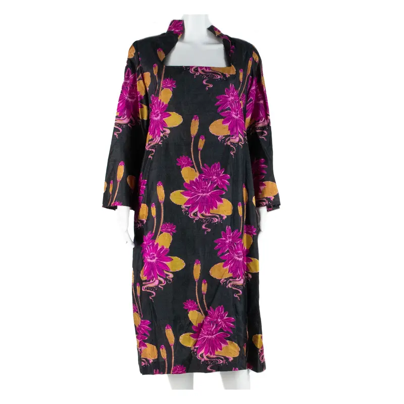 Womens Day Dress Black Floral Long Sleeve Midi L 1