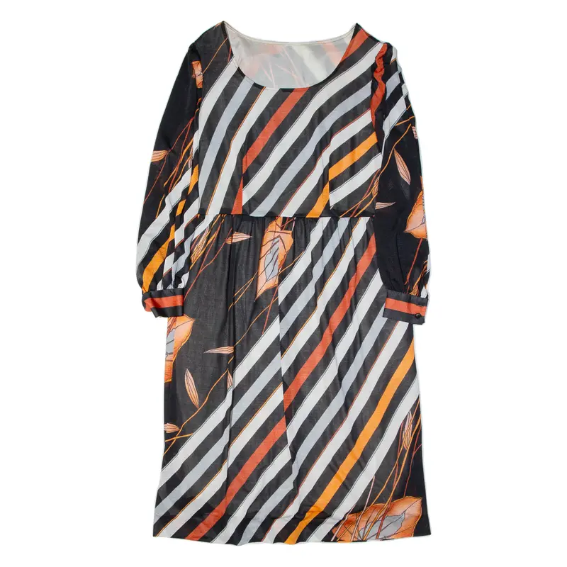 Womens Day Dress Black Floral Long Sleeve Midi M 1