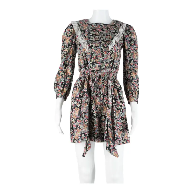 Womens Day Dress Black Floral Long Sleeve Short M 1