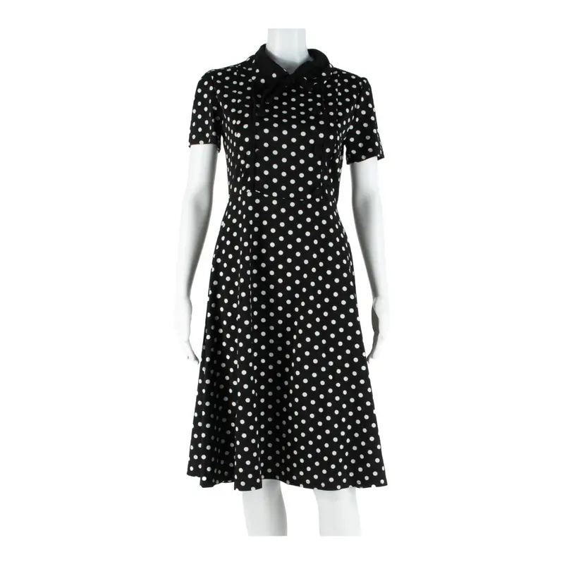 Womens Day Dress Black Spotted Short Sleeve Midi M 1