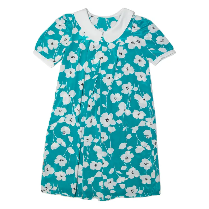 Womens Day Dress Blue 90S Floral Short Sleeve Midi M 1