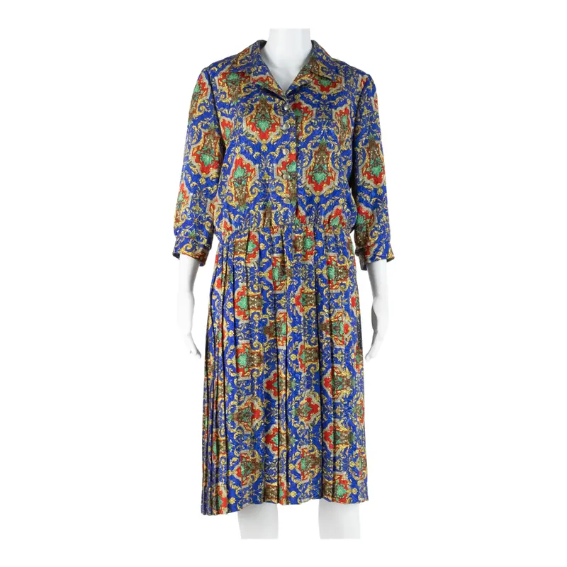 Womens Day Dress Blue Crazy Pattern Long Sleeve Knee Length L 1