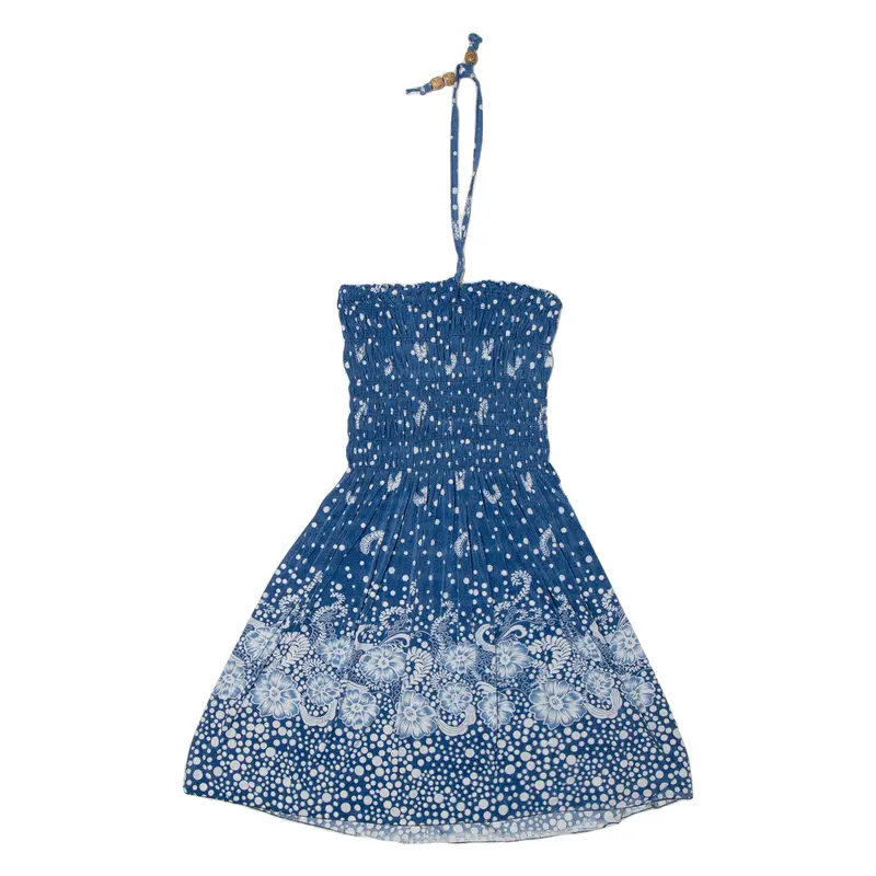 Womens Day Dress Blue Floral Sleeveless Short S 1