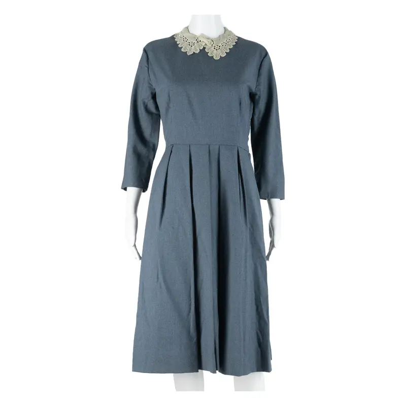 Womens Day Dress Blue Long Sleeve Midi M 1