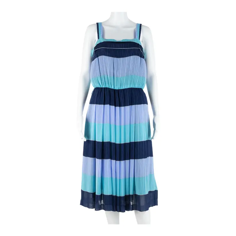 Womens Day Dress Blue Striped Sleeveless Knee Length M 1