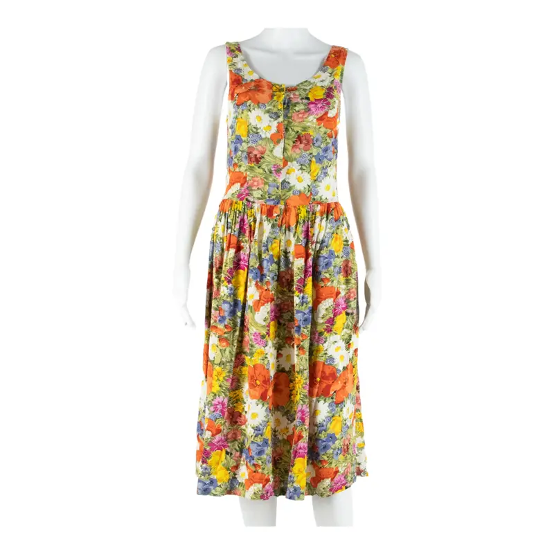 Womens Day Dress Green 90S Floral Sleeveless Midi S 1