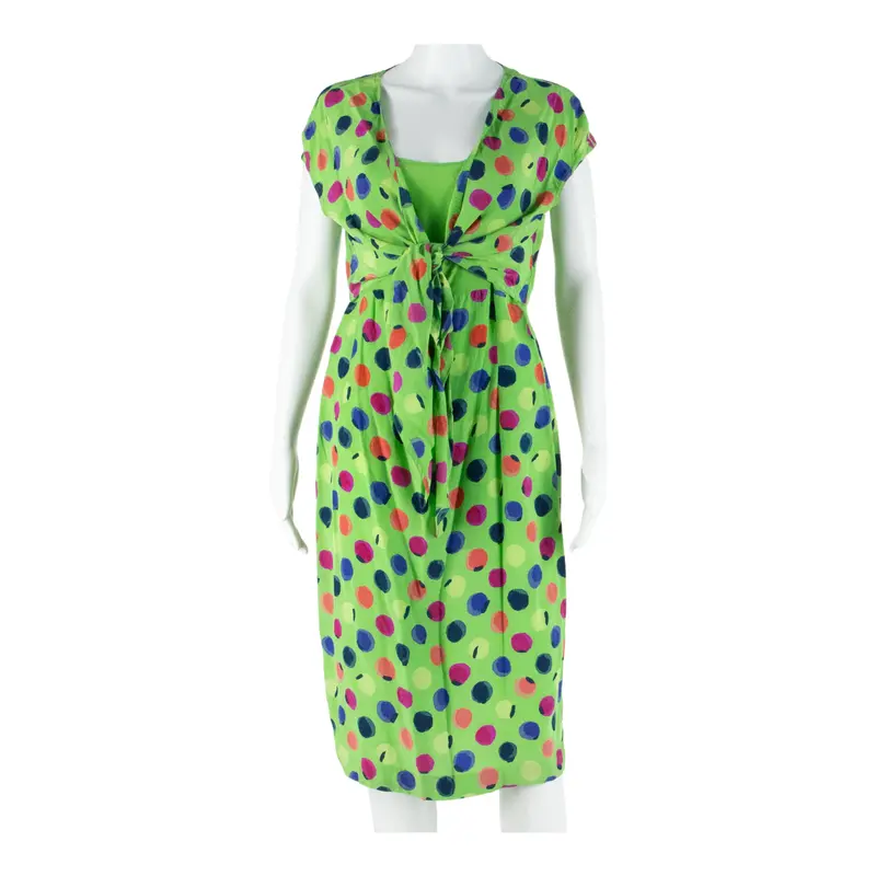 Womens Day Dress Green Spotted Sleeveless Knee Length M 1