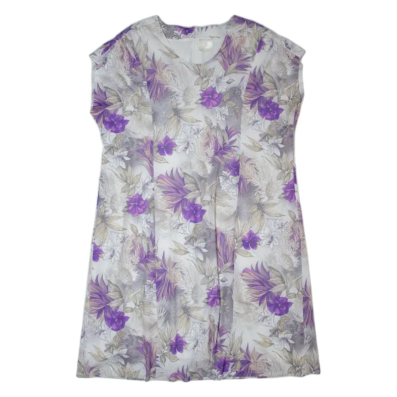 Womens Day Dress Grey Floral Short Sleeve Midi Xl 1