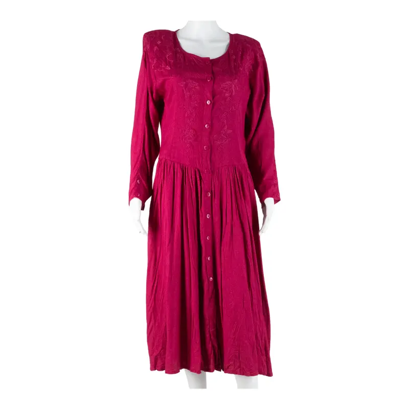 Womens Day Dress Pink Floral Long Sleeve Midi M 1