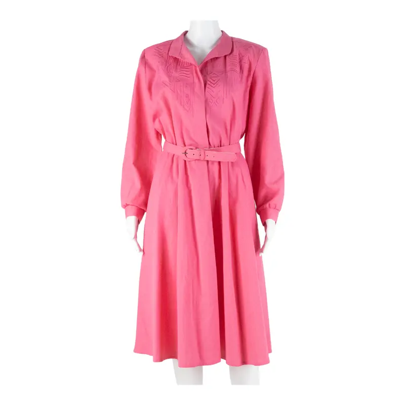 Womens Day Dress Pink Long Sleeve Midi L 1