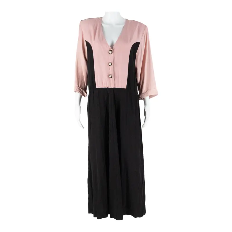 Womens Day Dress Pink Viscose Colourblock Long Sleeve Midi Xl 1