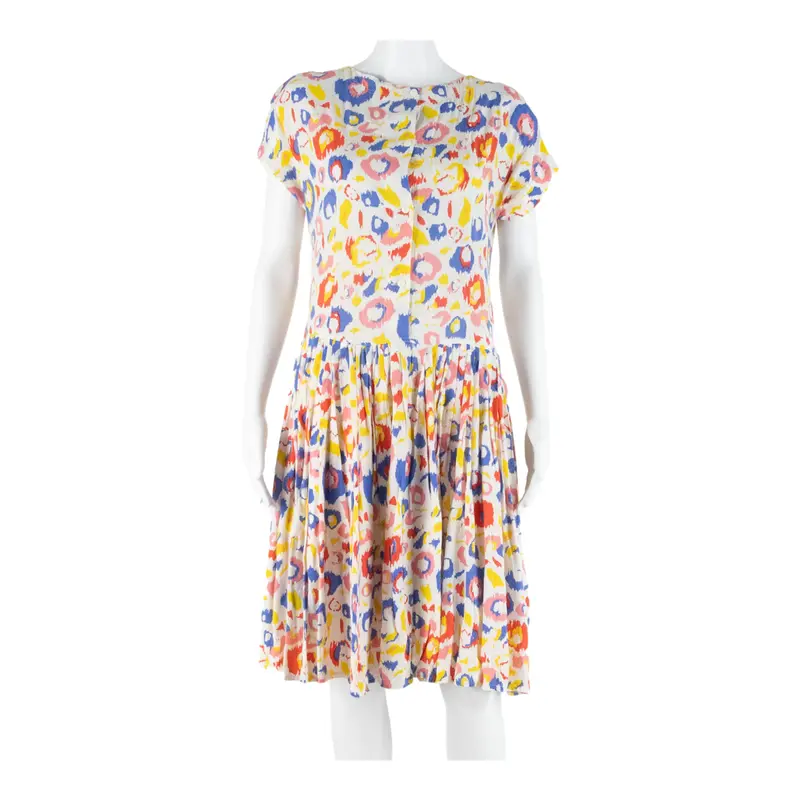 Womens Day Dress White Crazy Pattern Sleeveless Knee Length L 1
