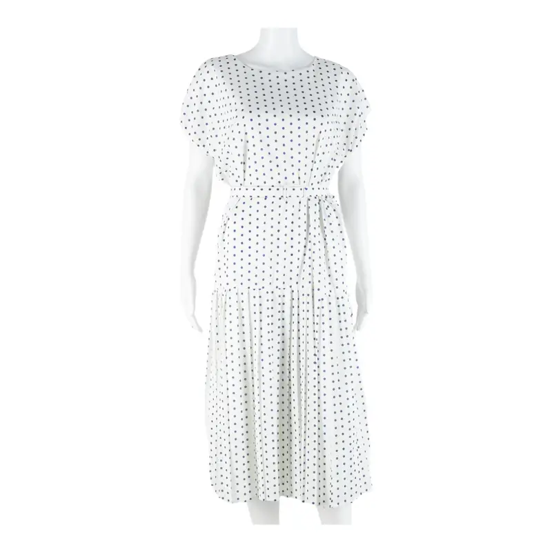 Womens Day Dress White Spotted Short Sleeve Midi L 1