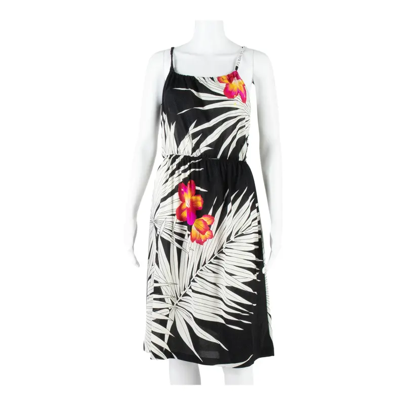 Womens Fit & Flare Dress Black Floral Sleeveless Knee Length M 1