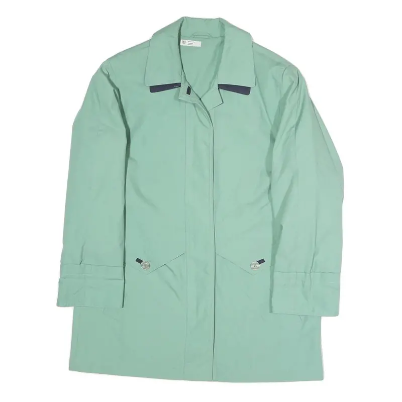 Womens Green Button Jacket Uk 10 Polyester Blend Classic Light Outerwear 1