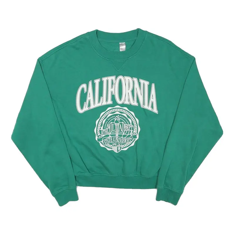 Womens Green California Crew Neck Xl Cotton Blend Sweatshirt Casual Pullover 1