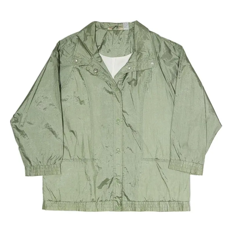 Womens Green Lightweight Button Polyester Blend Casual Jacket L Plain Relaxed 1