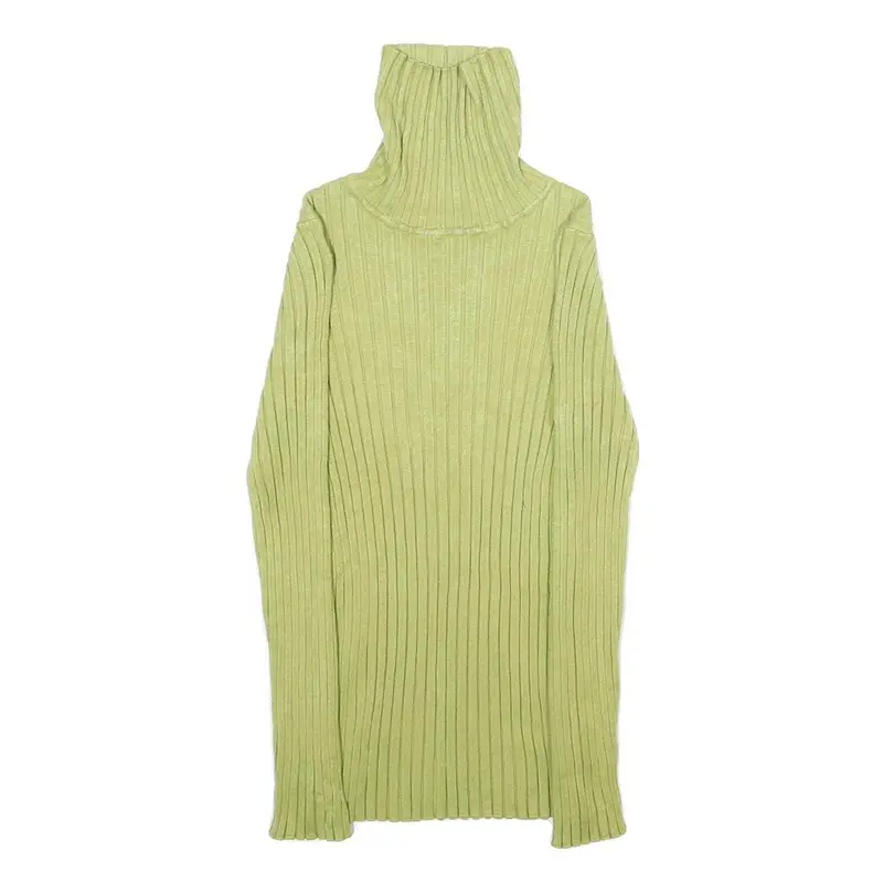 Womens Green Plain Pullover Jumper Rib Knit Xxs Stretchy Turtleneck Lightweight 1