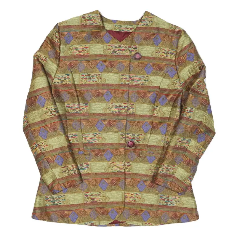 Womens Green & Purple Patterned Button Jacket L Polyester Blend Woven 1
