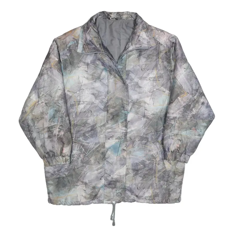 Womens Grey Abstract Print Zip Jacket L Polyester Blend Casual Lightweight 1