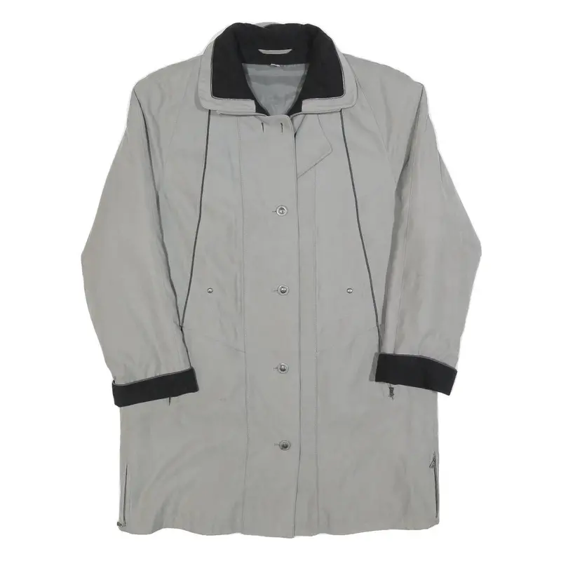 Womens Grey & Black Casual Jacket M Polyester Blend Plain Zip Button Pockets 1