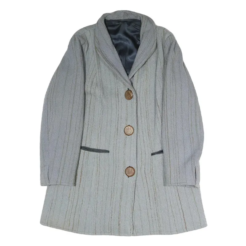 Womens Grey Button Jacket L Polyester Blend Plain Classic Tailored Coat 1