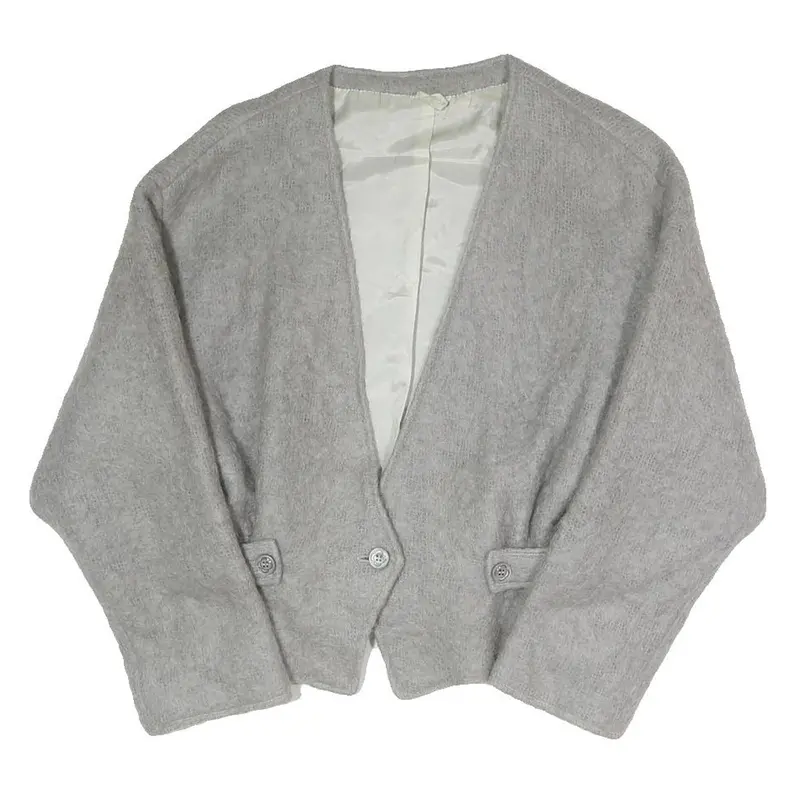 Womens Grey Button Jacket S Polyester Blend Plain Stylish Comfortable 1