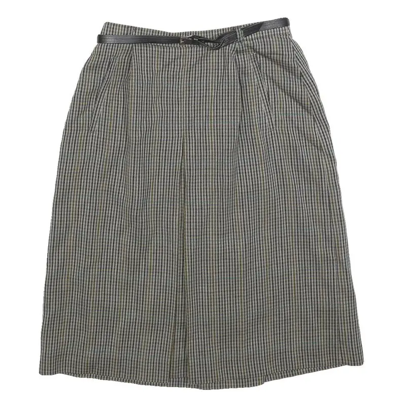 Womens Grey Check Mini Woven Belted Skirt Size S Classic Office Wear 1