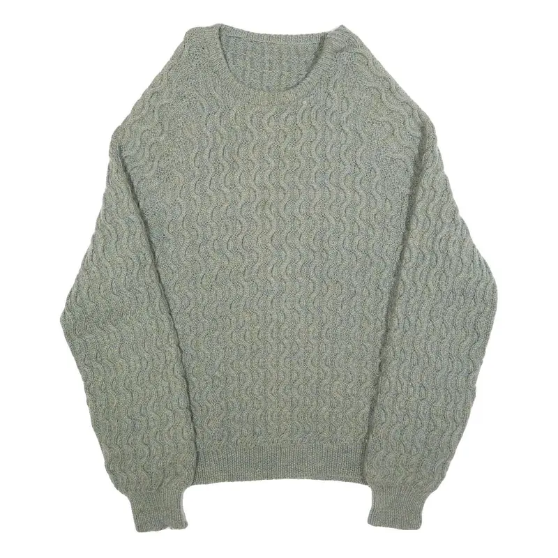 Womens Grey Patterned Jumper Crew Neck Cable Knit Xl Classic Style Winter 1
