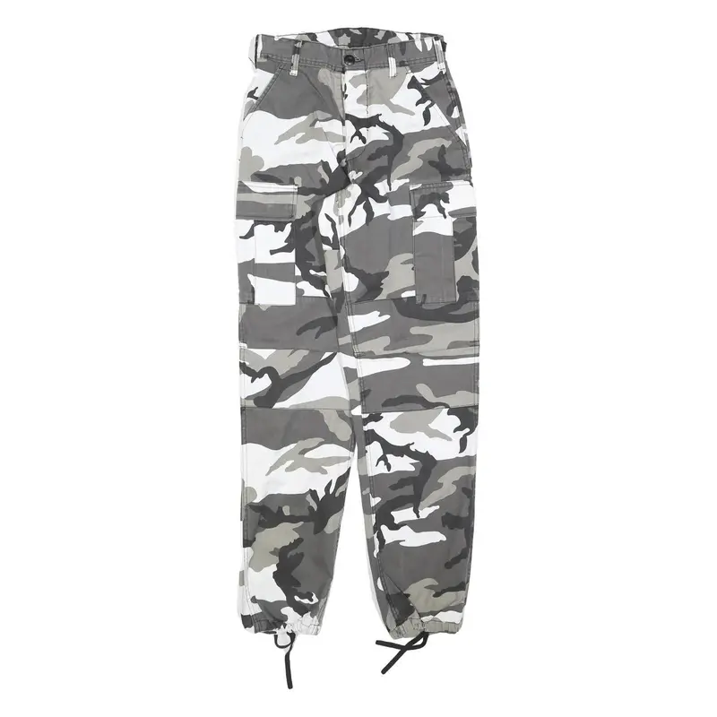 Womens Grey & White Camo Regular Fit Cargo Cotton Blend Trousers W26 L32 1