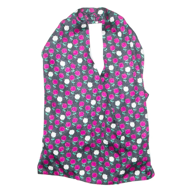 Womens Halter Neck Vest Blue Sleeveless Floral S 1
