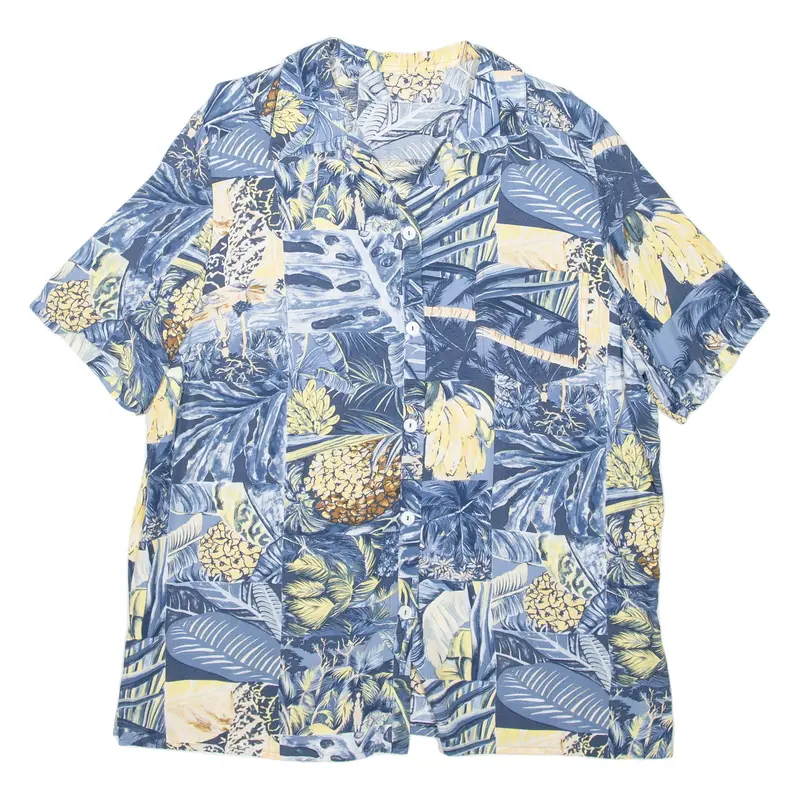 Womens Hawaiian Shirt Blue Viscose Crazy Pattern Xl 1