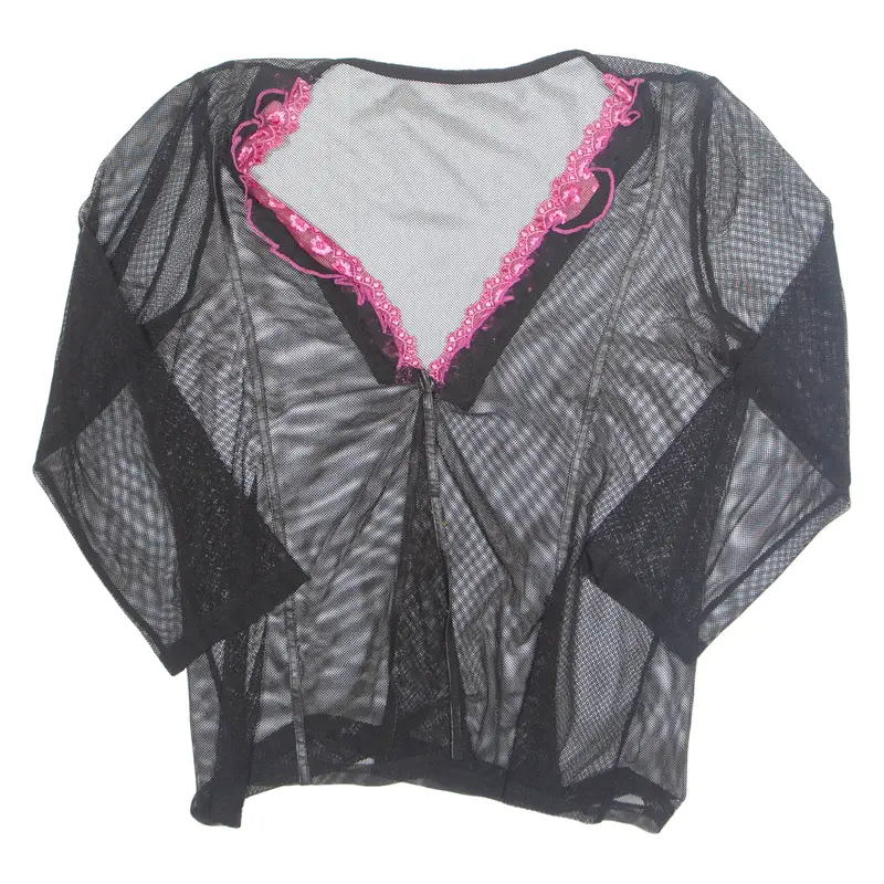 Womens Kimono Blouse Black V-Neck Long Sleeve L 1