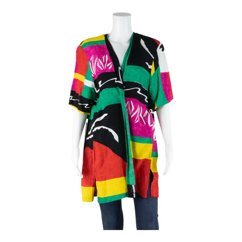 Womens Kimono Waistcoat Green Crazy Pattern M 1