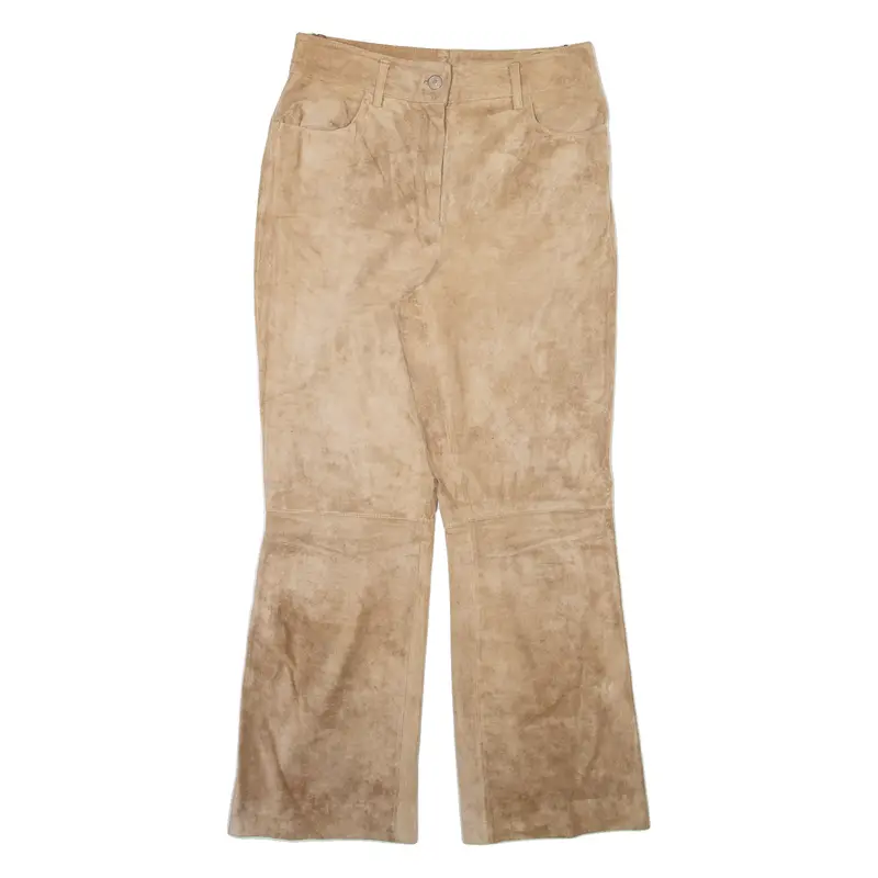 Womens Leather Trousers Beige Regular Bootcut W28 L28 1
