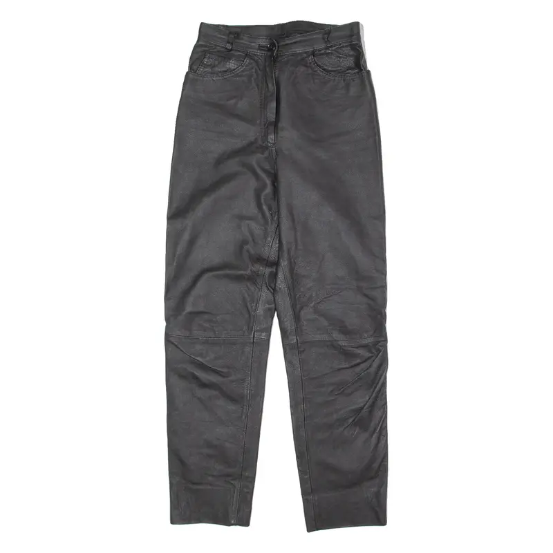 Womens Leather Trousers Black Slim Straight 90S W26 L29 1