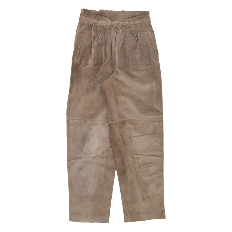 Womens Leather Trousers Brown Relaxed Tapered W24 L27 1
