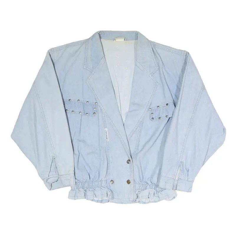 Womens Light Blue Denim Button Jacket S Cotton Blend Plain Casual Stylish 1