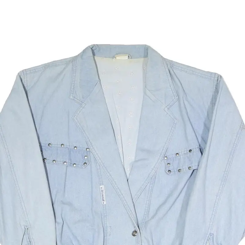 Womens Light Blue Denim Button Jacket S Cotton Blend Plain Casual Stylish 2