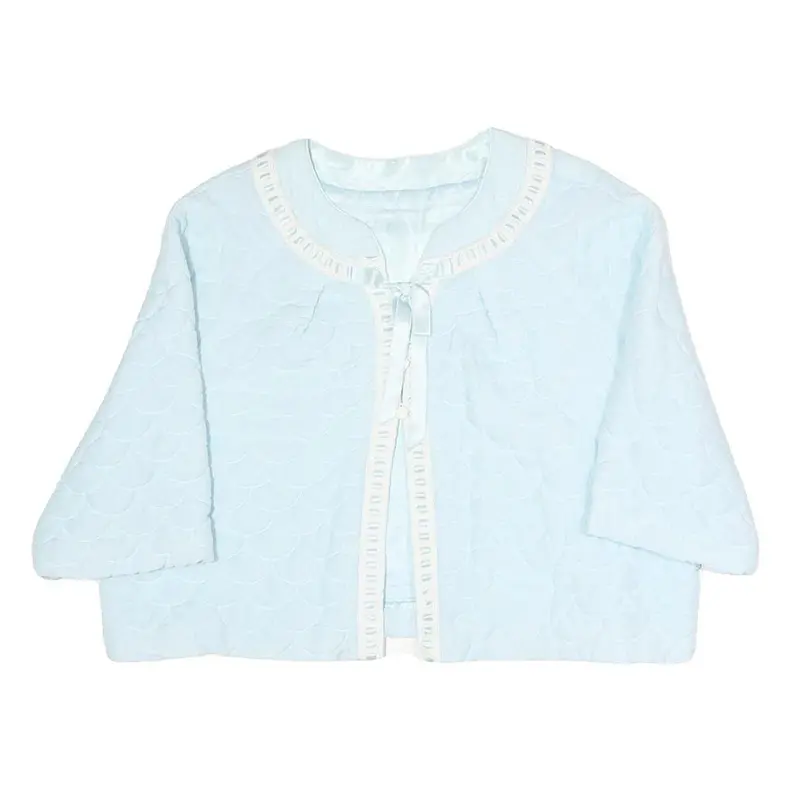 Womens Light Blue Plain Button Polyester Quilted Jacket M Short Sleeve Cropped 1