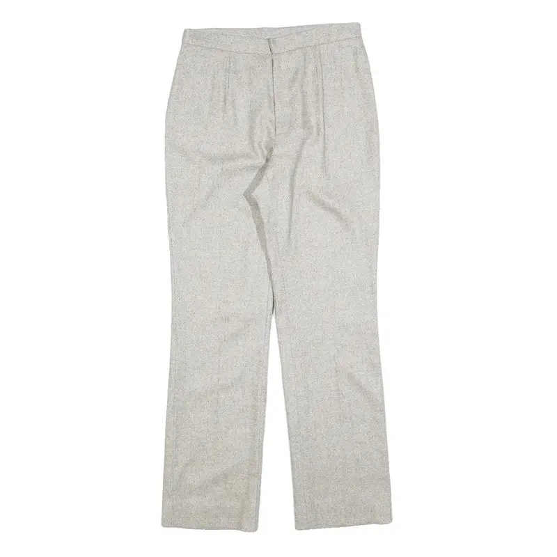 Womens Light Grey Regular Fit Straight Trousers W28 L28 Tailored Classic Zip 1