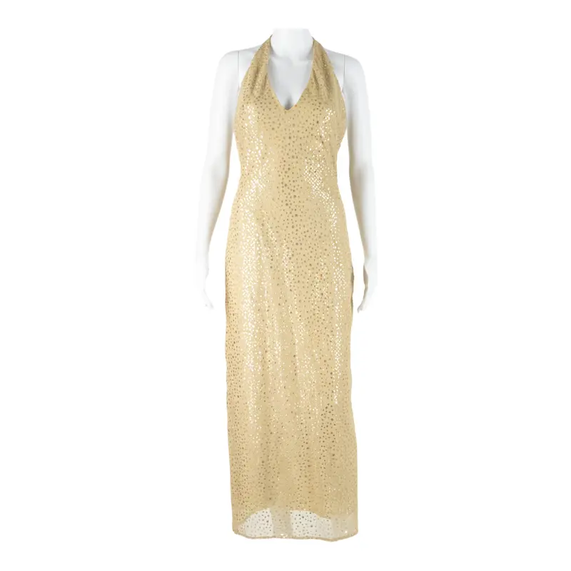 Womens Maxi Dress Gold Sleeveless Long S 1