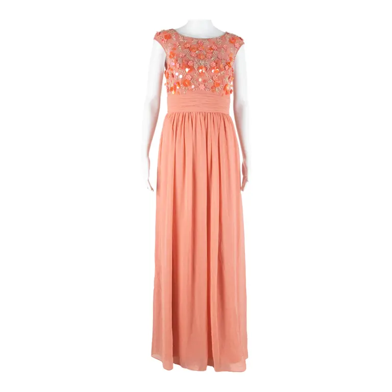 Womens Maxi Dress Pink Floral Sleeveless Long Uk 10 1