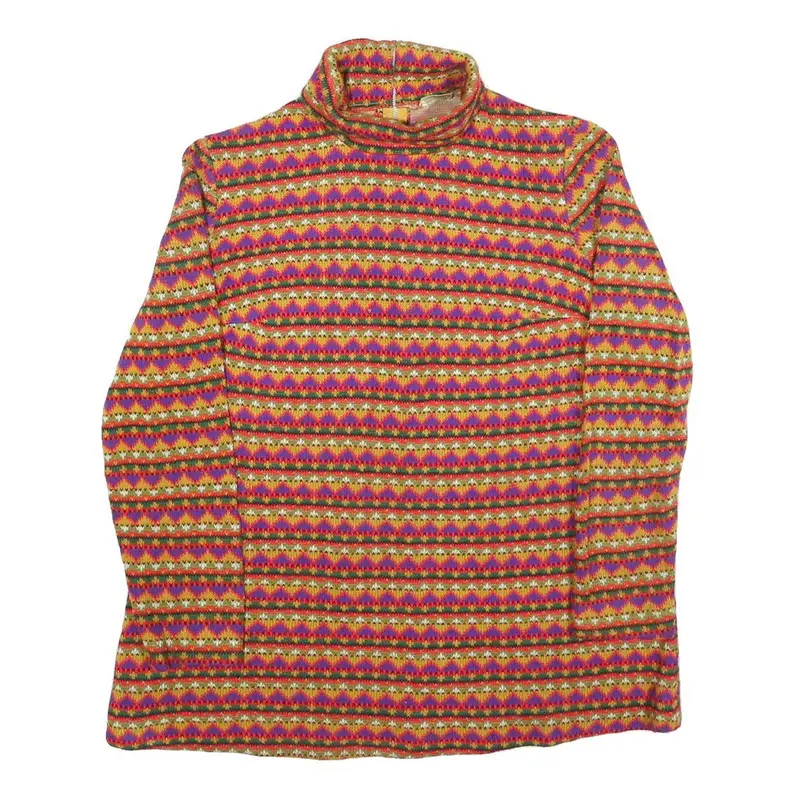 Womens Multi Patterned Acrylic Jumper Turtleneck Basic Knit M Colourful Striped 1