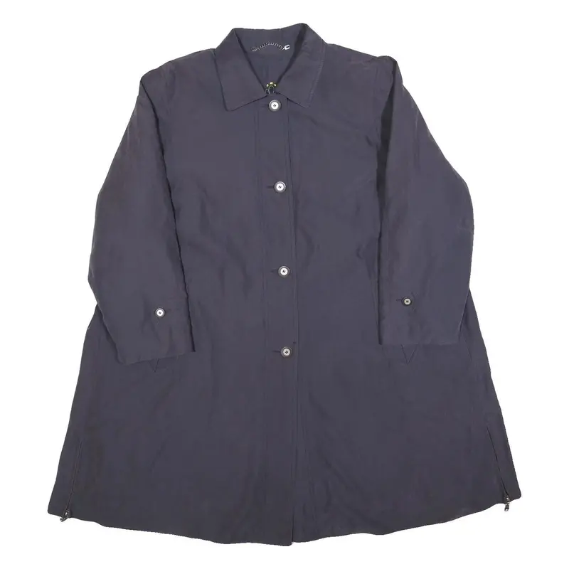 Womens Navy Blue Classic Cotton Blend Button Jacket L Plain Tailored 1