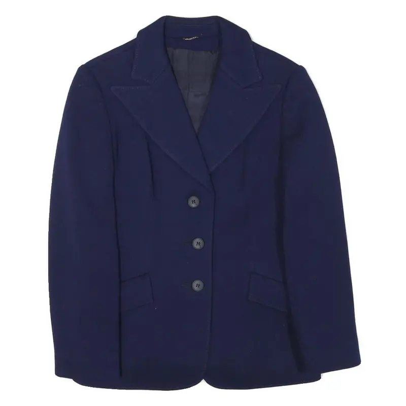Womens Navy Blue Tailored Wool Jacket Button Closure Xs Woven Classic Blazer 1