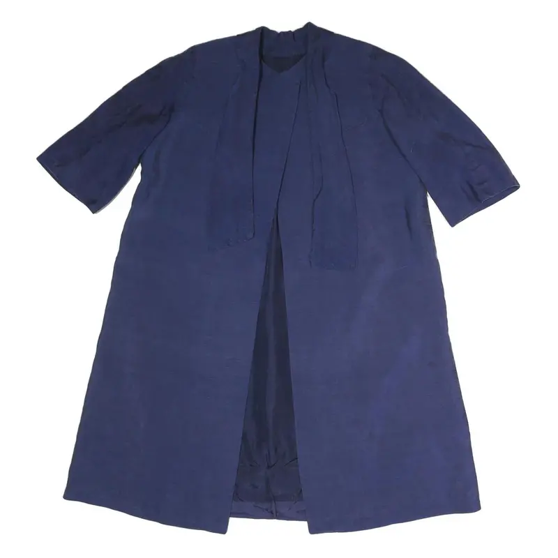 Womens Navy Cotton Blend Long Sleeve Open Front Jacket L Plain Classic Casual 1