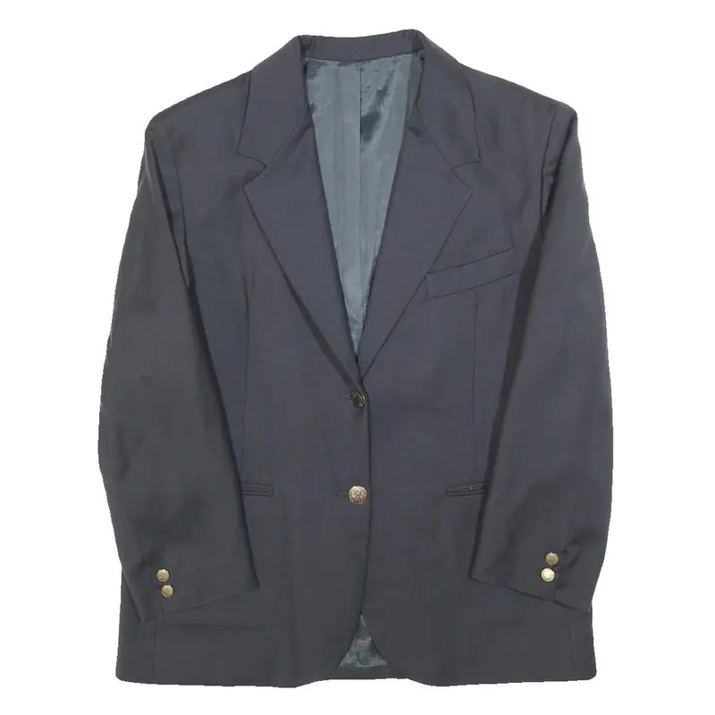 Womens Navy Plain Wool Tailored Jacket M Button Closure Classic Formal 1