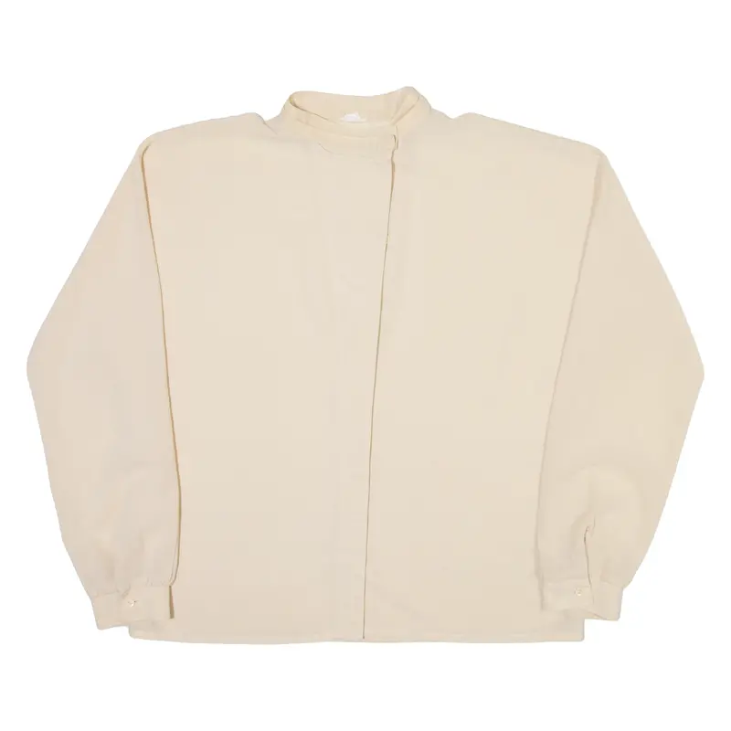 Womens Off Shoulder Shirt Cream Button Neck Long Sleeve M 1